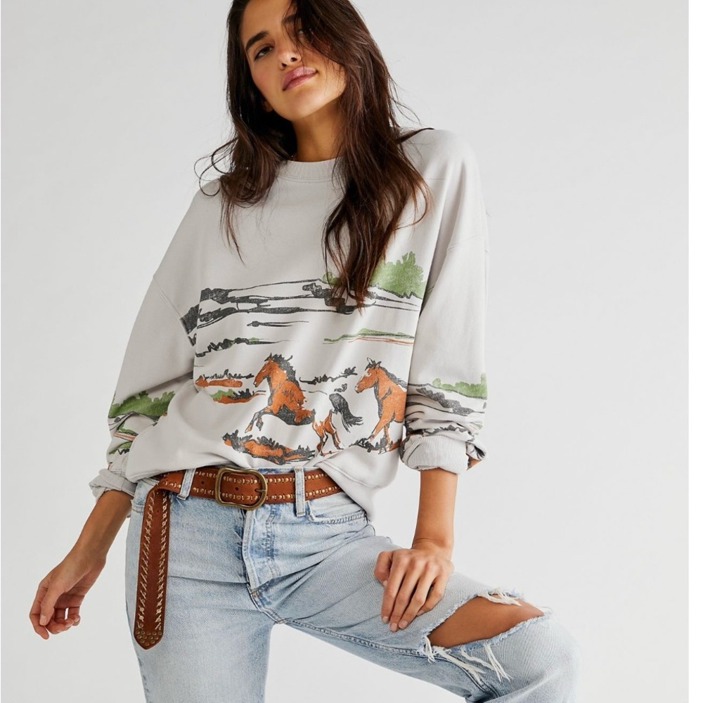 Free people sweater Running Horses Oversized Crewneck